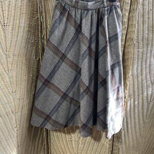 Vintage 60's Junior House Wool Plaid Brown Tweed A-Line Pleated Skirt XS/S